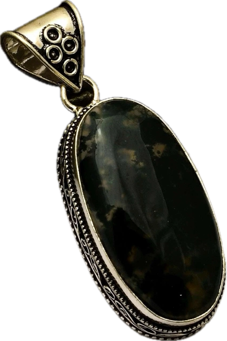 Moss Agate Ethnic Handmade Pendant Sterling Silver