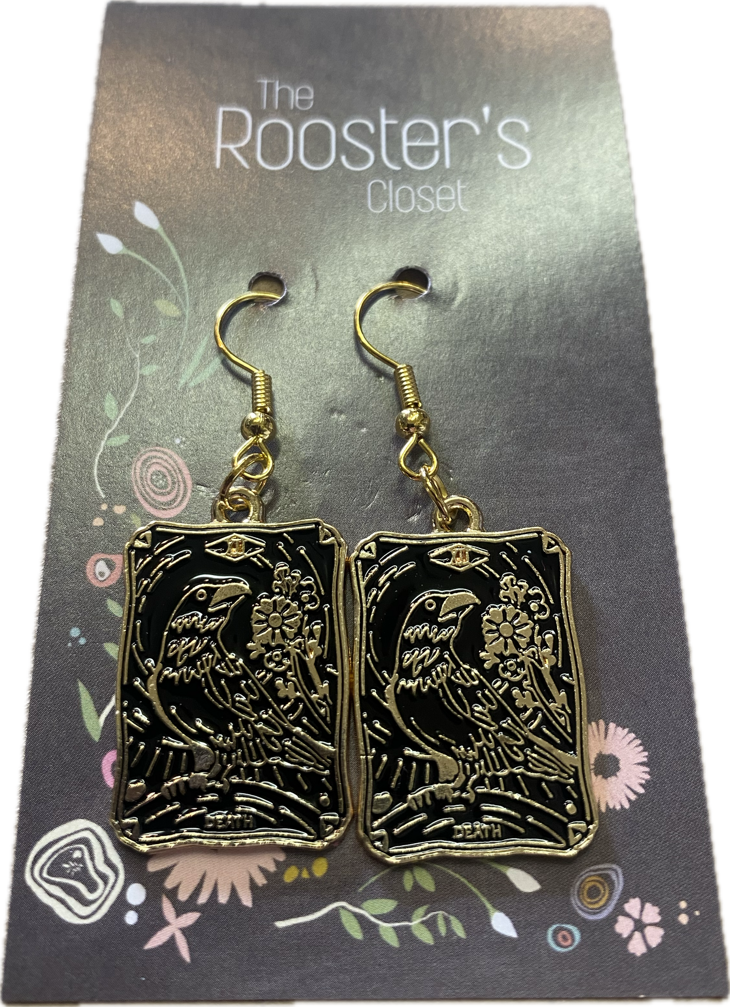 Crow Death Tarot Card Earrings