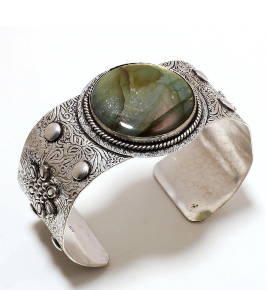 Sterling Silver Natural Labradorite Cuff Bracelet