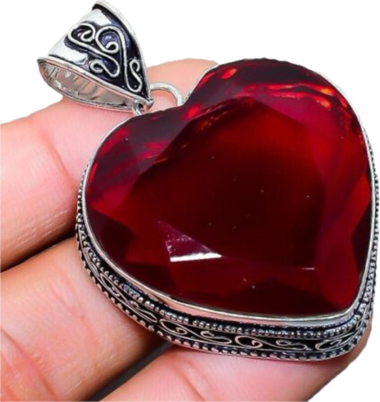 Handmade Garnet Sterling Silver Heart Pendant