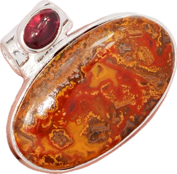 Natural Seam Agate From Morocco & Garnet Silver Pendants
