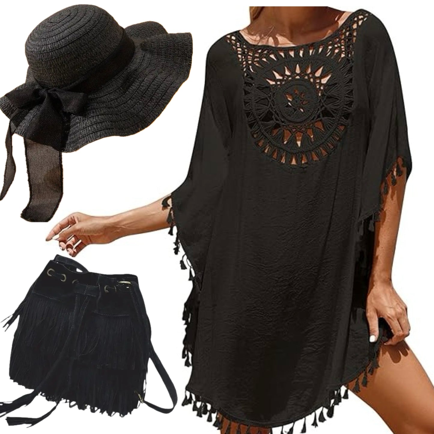 Gothic Black Straw Sunhat