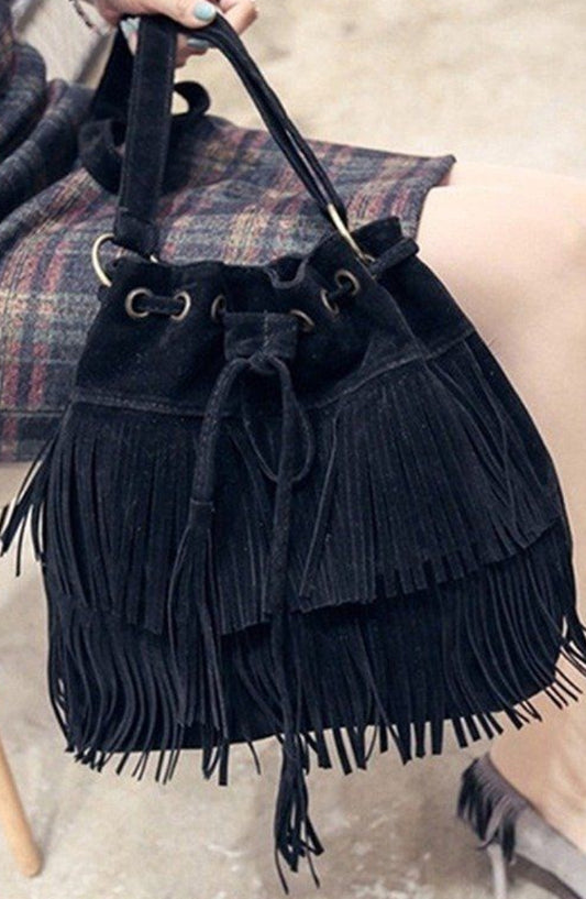 Faux Suede Fringe Menger Bag