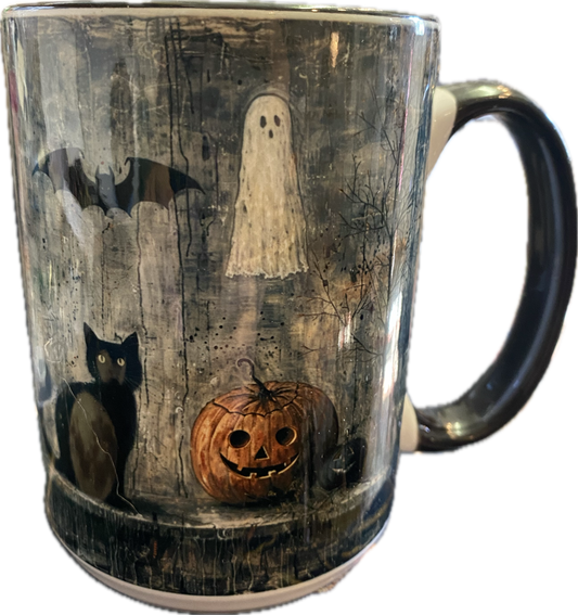 Cat, Bat, Ghost and Pumpkin Mug