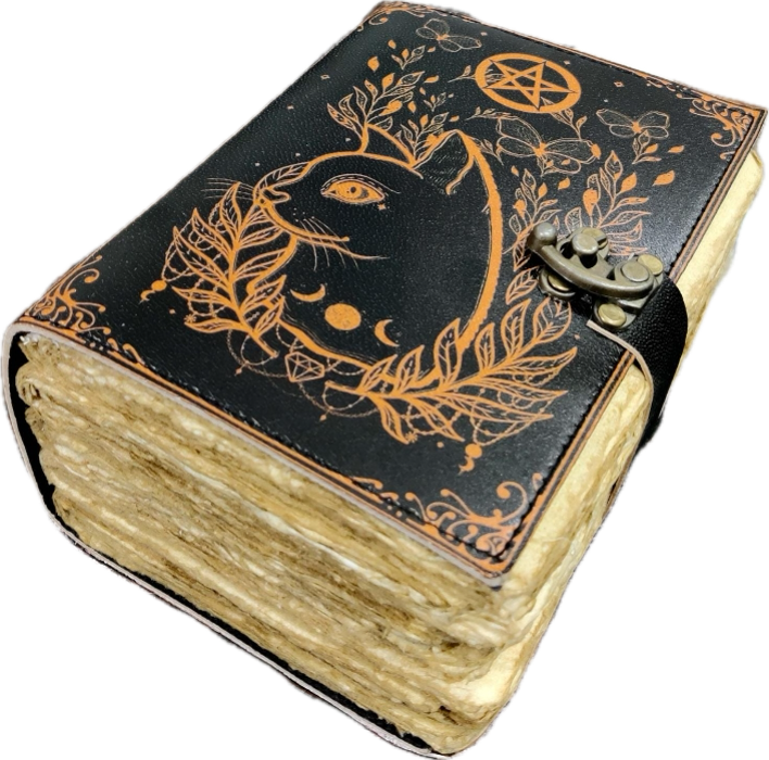 Celtic Cat Leather Grimoire: Handmade Vintage Spell Book of Shadows