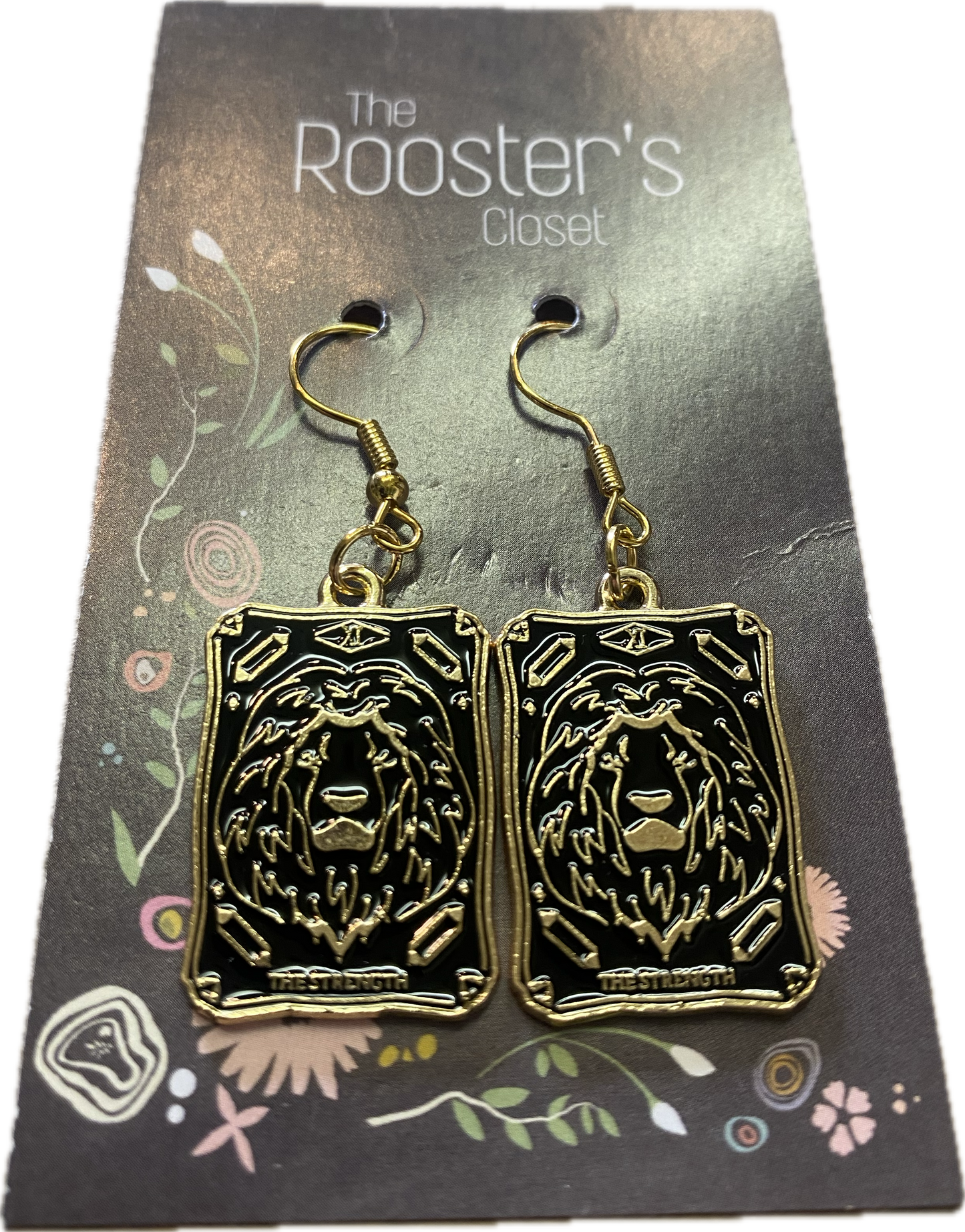 The Strength Tarot Card Dangle Earrings