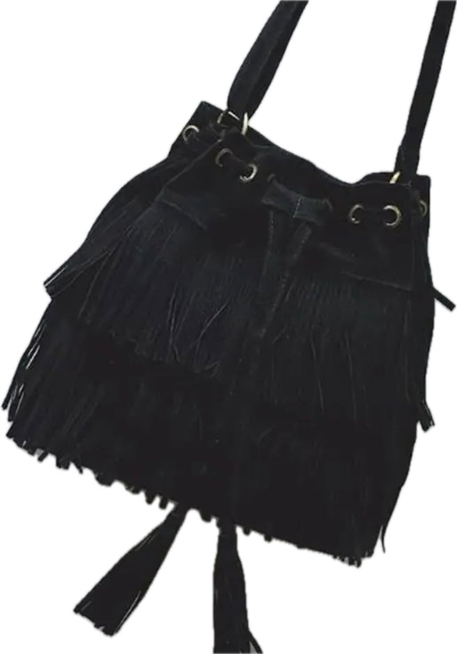 Faux Suede Fringe Menger Bag