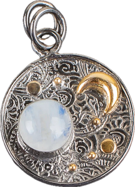 Black Plated Handmade Sterling Silver Rainbow Moonstone Pendant