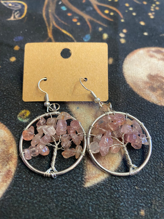 Rose Quartz Tree Of Life Earrings