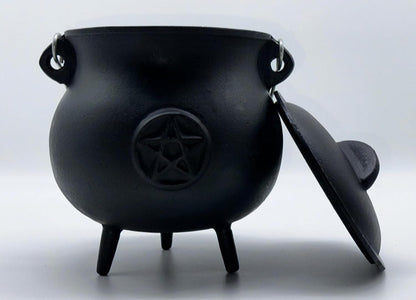 Pentacle Cast Iron Cauldron with Lid and Handle