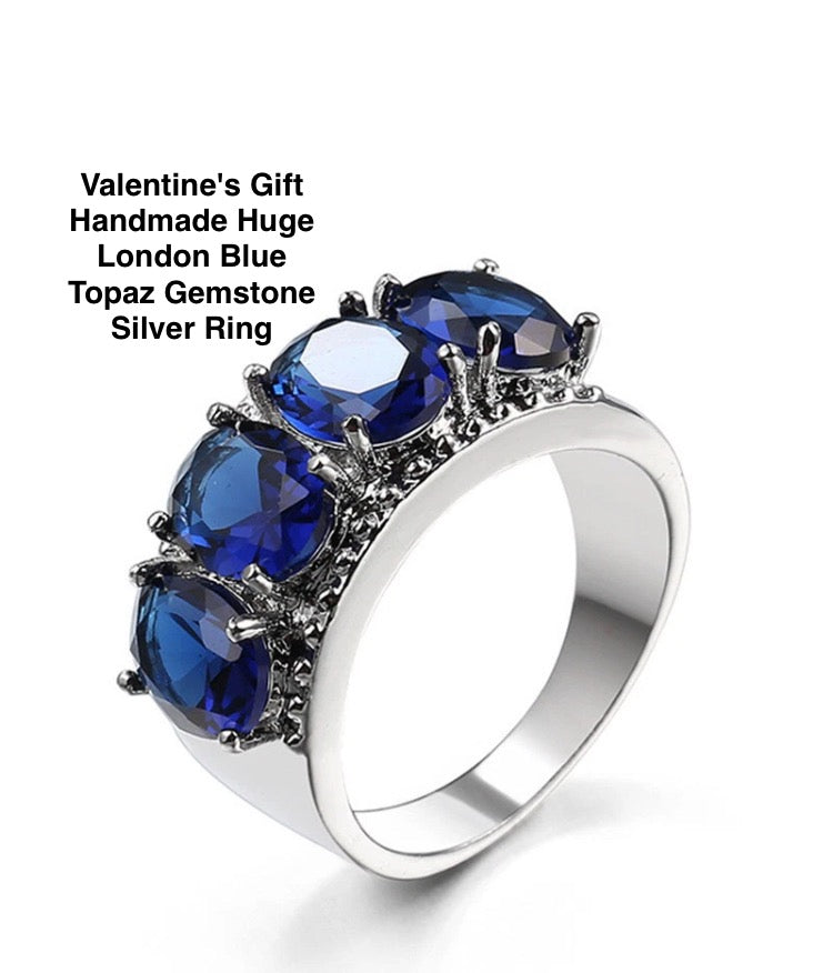 Handmade Huge London Blue Topaz Ring