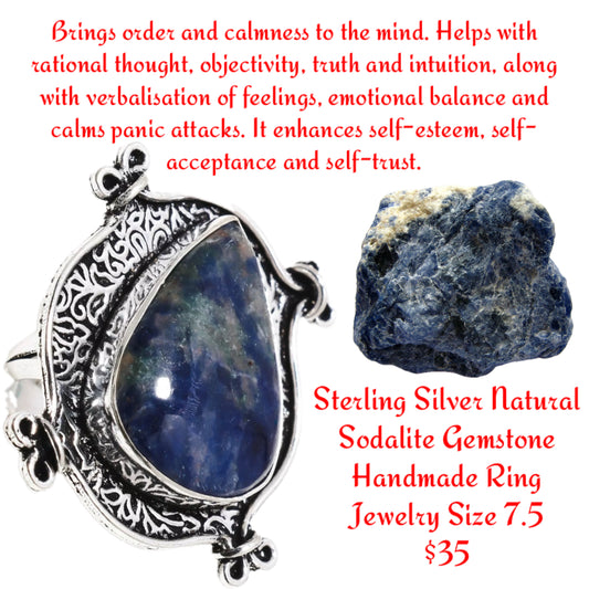 Sterling Silver Natural
Sodalite Gemstone
Handmade Ring
Jewelry Size 7.5