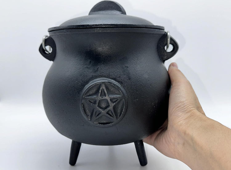 Pentacle Cast Iron Cauldron with Lid and Handle