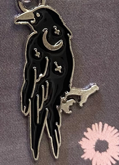 Crow Dangle Earrings with Crescent Moon