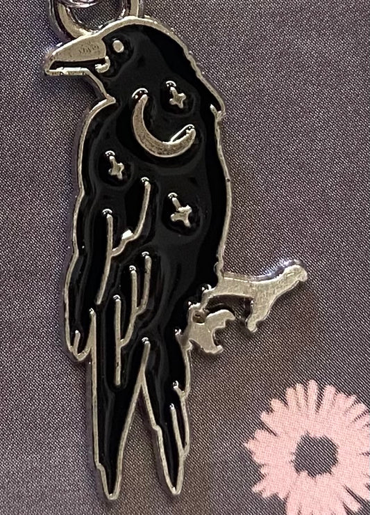 Crow Dangle Earrings with Crescent Moon