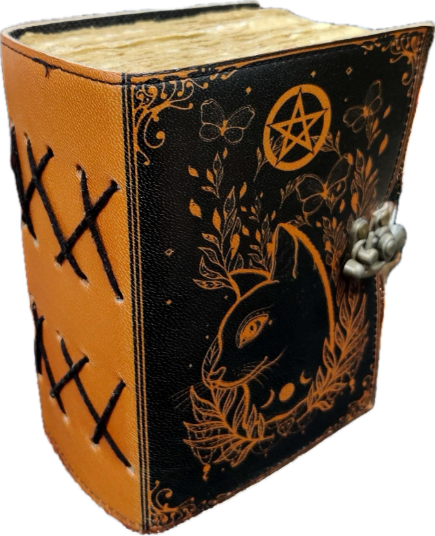 Celtic Cat Leather Grimoire: Handmade Vintage Spell Book of Shadows