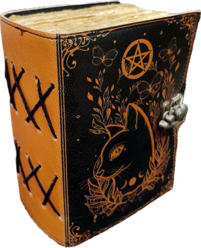 Celtic Cat Leather Grimoire: Handmade Vintage Spell Book of Shadows