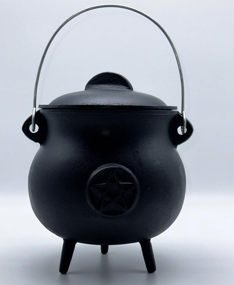 Pentacle Cast Iron Cauldron with Lid and Handle