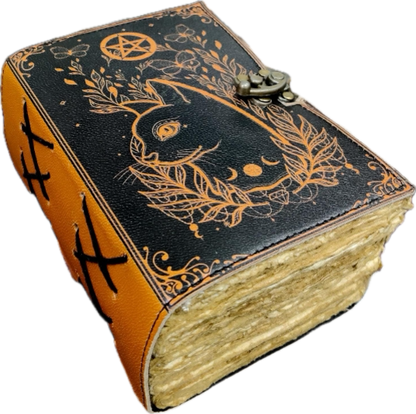 Celtic Cat Leather Grimoire: Handmade Vintage Spell Book of Shadows