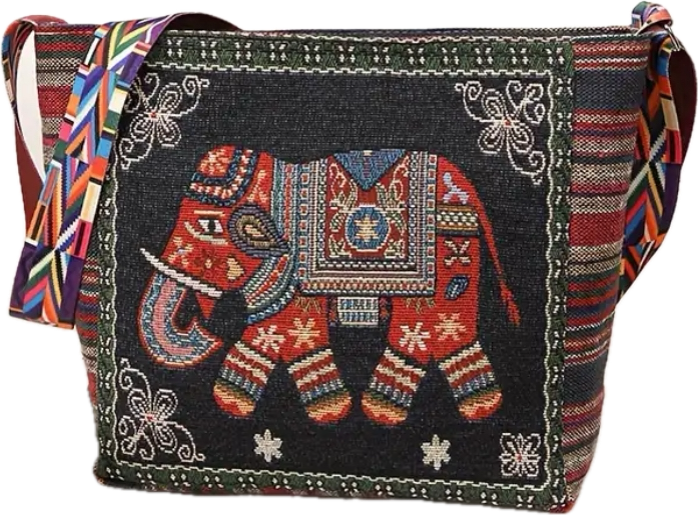 Embroidered Elephant Crossbody Bag