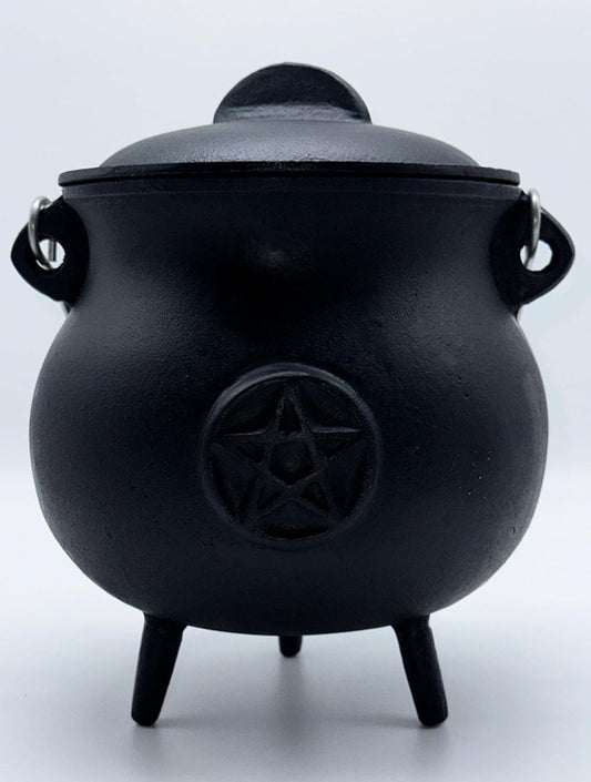 Pentacle Cast Iron Cauldron with Lid and Handle