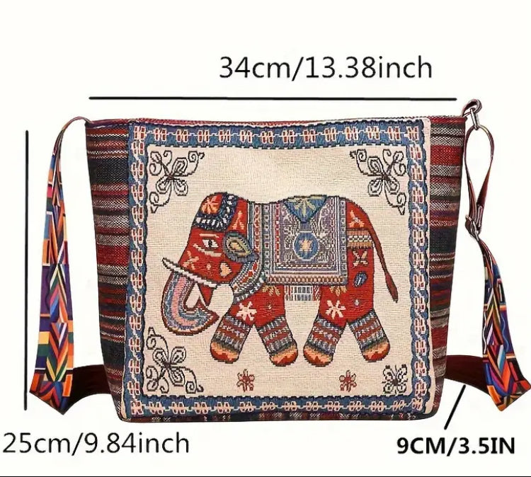 Embroidered Elephant Crossbody Bag