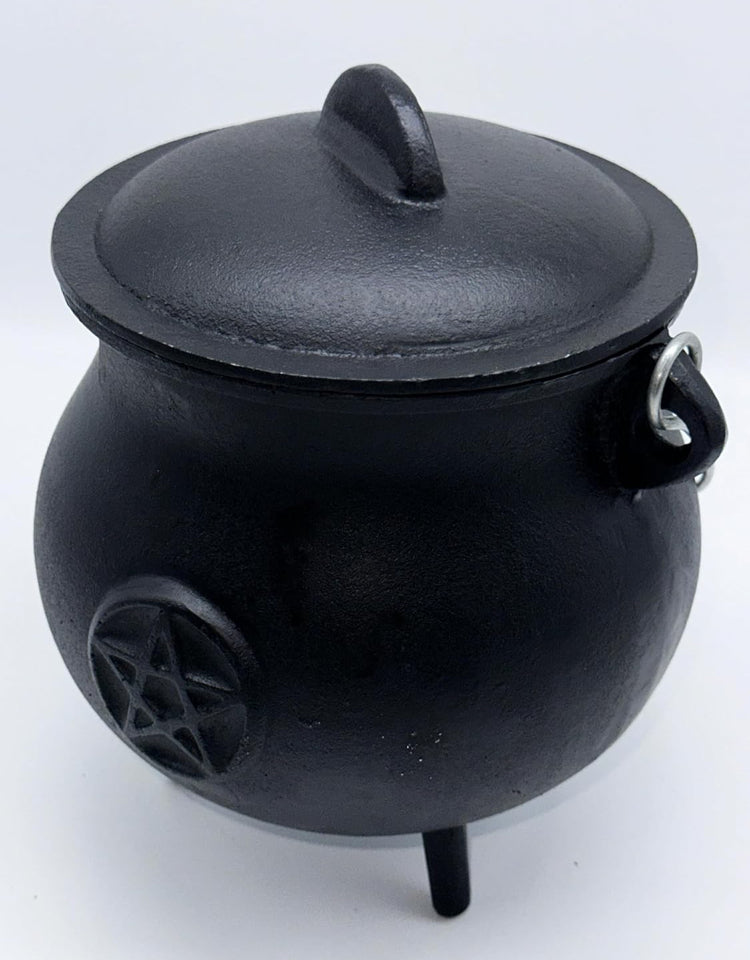 Pentacle Cast Iron Cauldron with Lid and Handle