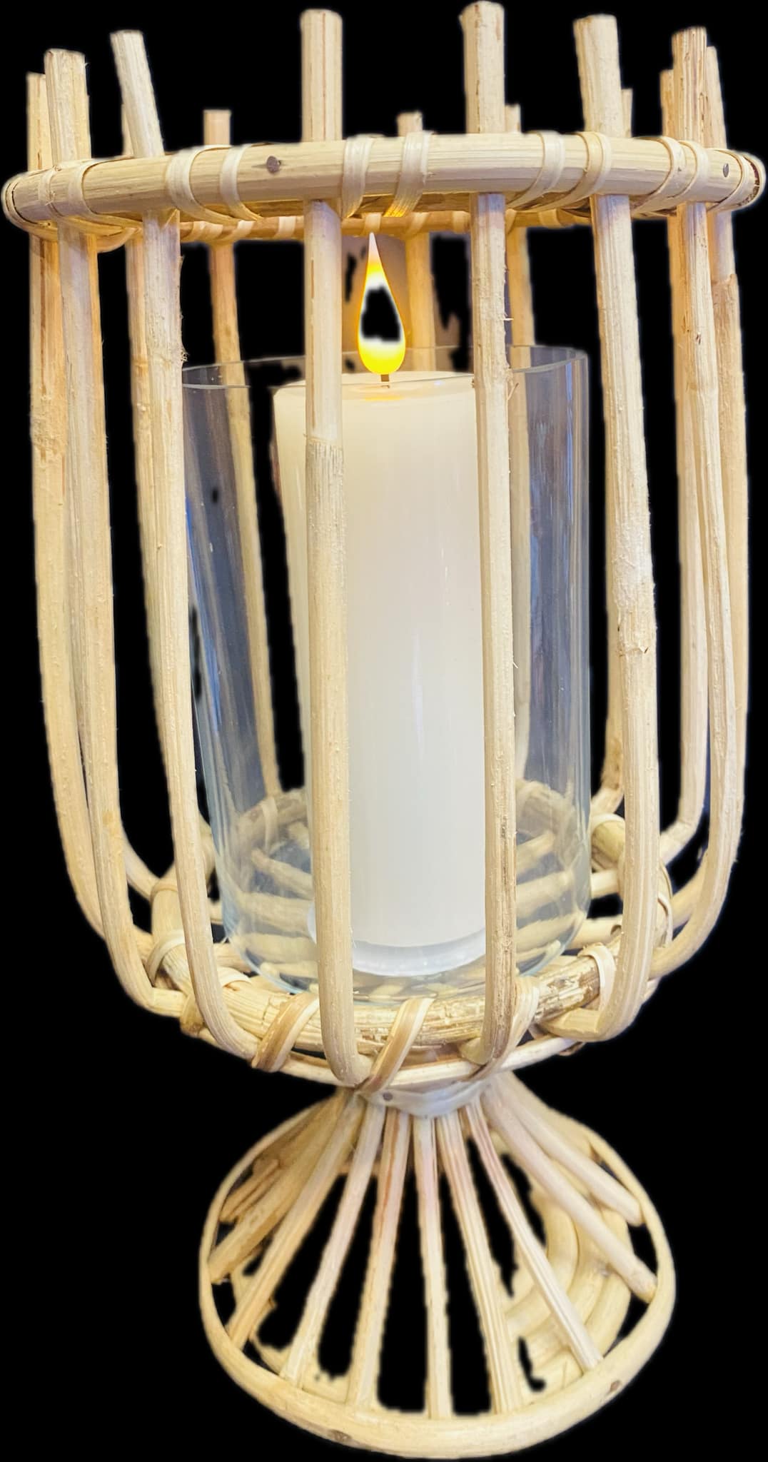 West Elm Rattan Glass Hurricanes Bamboo Burlap Look Candle Lights