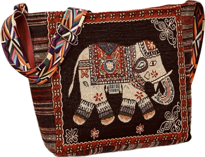 Embroidered Elephant Crossbody Bag