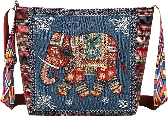 Embroidered Elephant Crossbody Bag