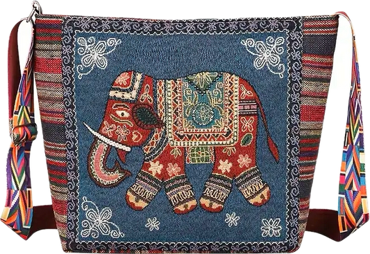 Embroidered Elephant Crossbody Bag