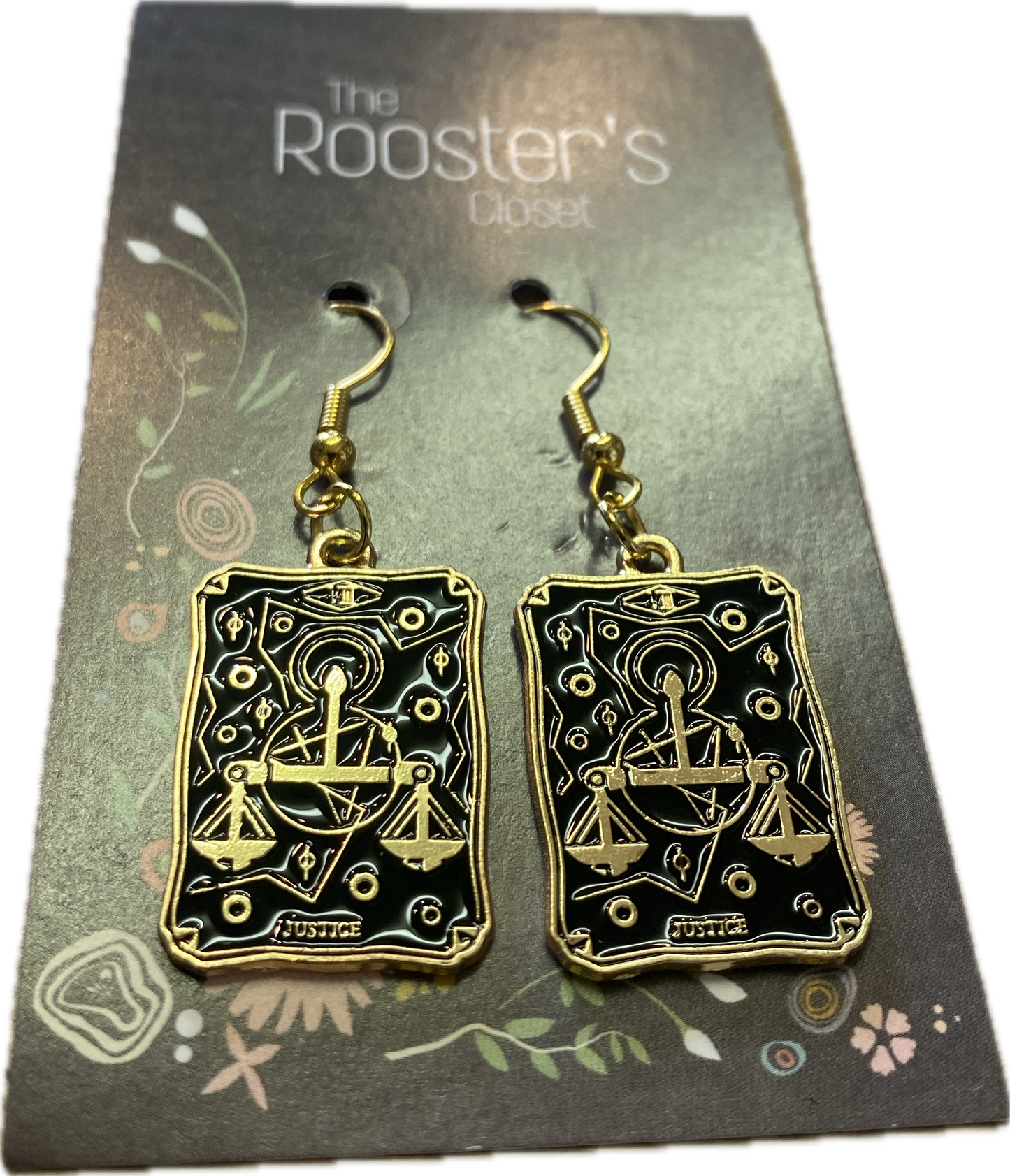 Justice Tarot Card Dangle Earrings