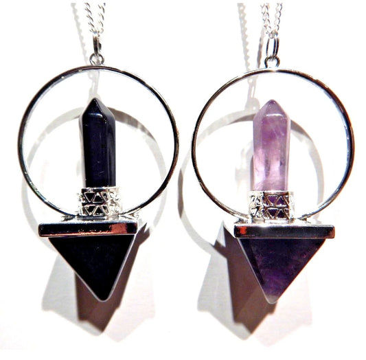 PYRAMID & HEX POINT DOUBLE CRYSTAL PENDANT NECKLACE