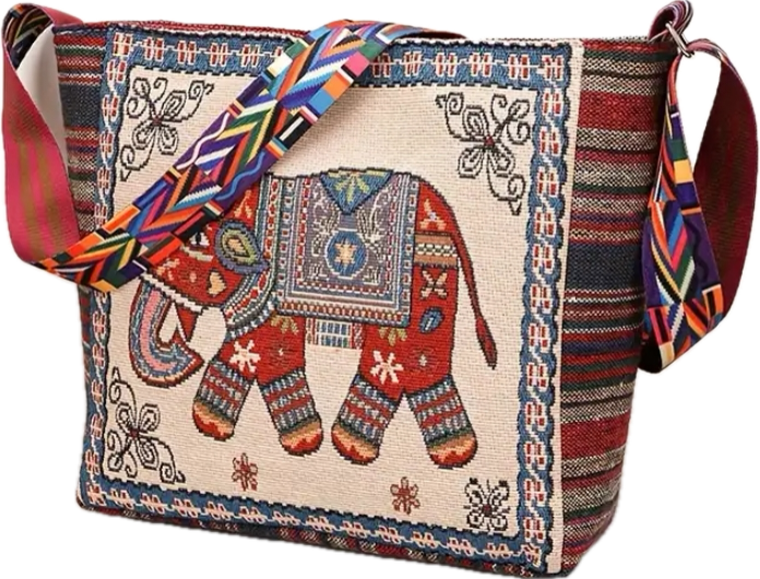 Embroidered Elephant Crossbody Bag