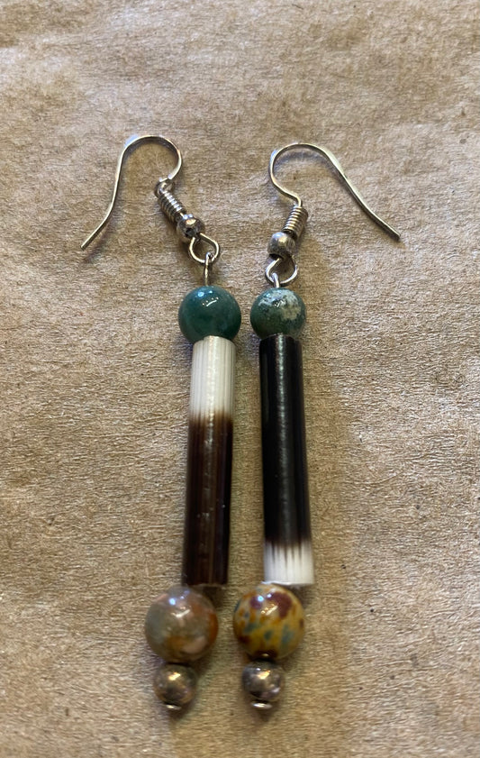 Porcupine Quills and Ocean Jasper Dangle Earrings