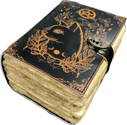 Celtic Cat Leather Grimoire: Handmade Vintage Spell Book of Shadows