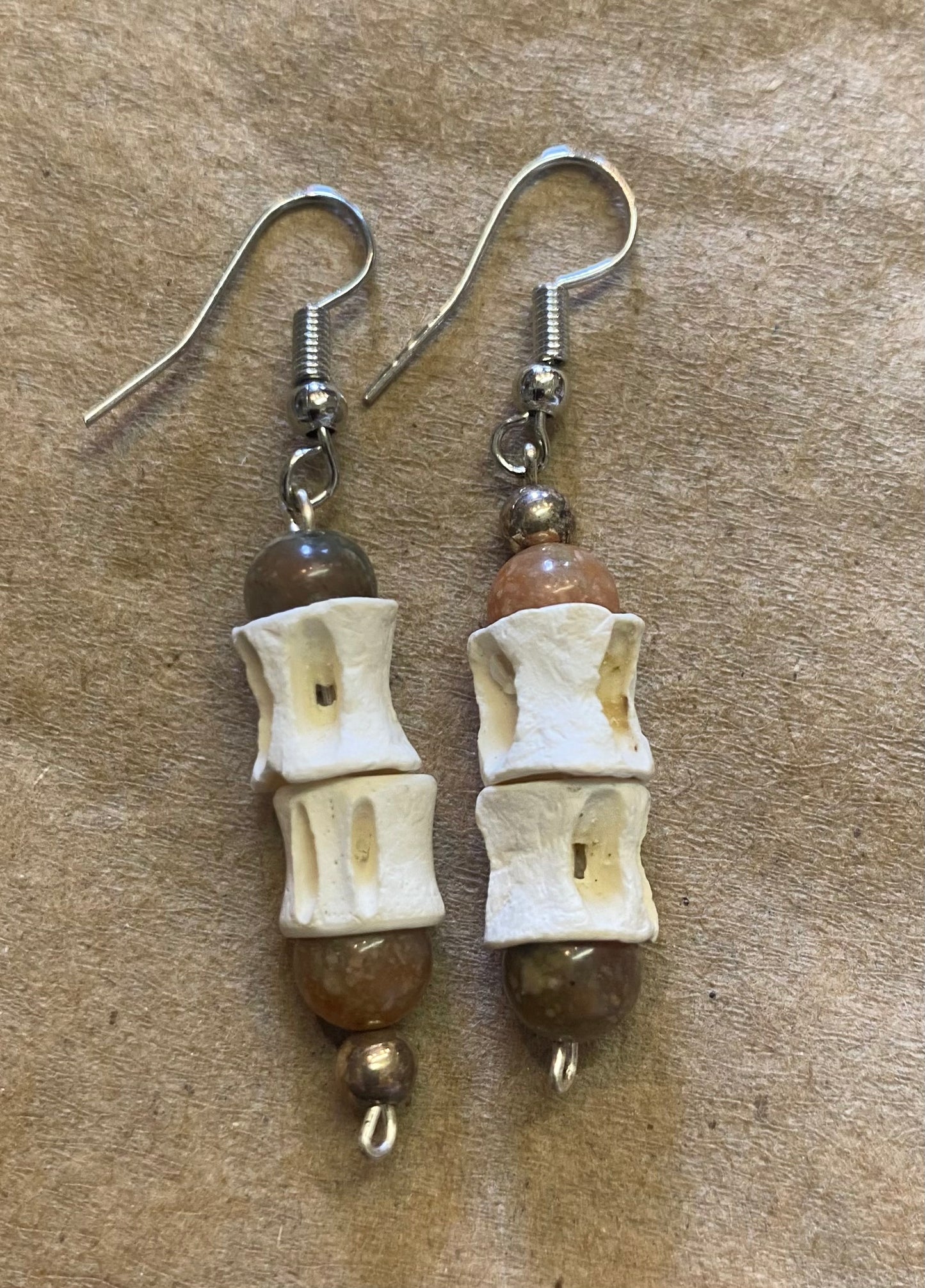 Fish Vertebrae and Autumn Jasper Dangle Earrings