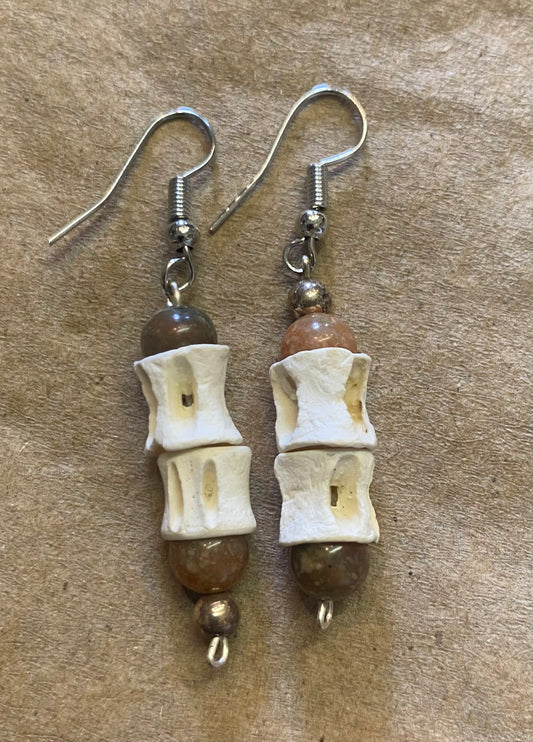 Fish Vertebrae and Autumn Jasper Dangle Earrings