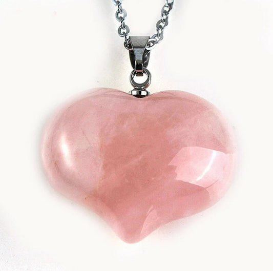Natural Heart Rose Quartz Silver Necklace Pendant
