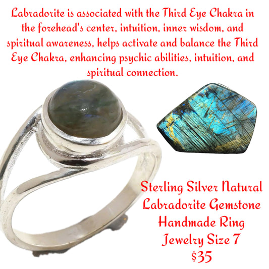 Sterling Silver Natural Labradorite Gemstone
Handmade Ring
Jewelry Size 7