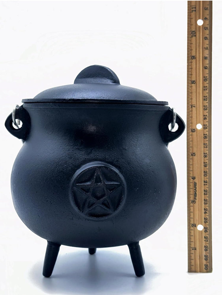 Pentacle Cast Iron Cauldron with Lid and Handle