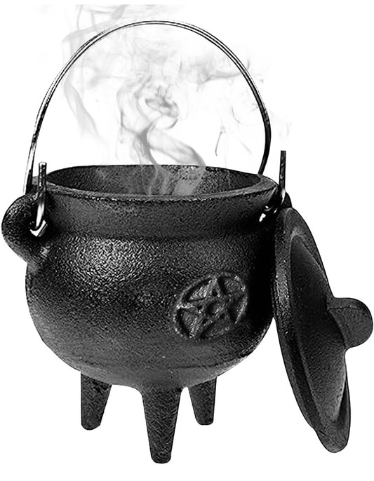 Pentacle Cast Iron Cauldron with Lid and Handle