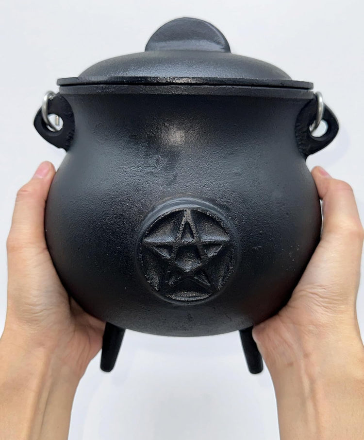 Pentacle Cast Iron Cauldron with Lid and Handle